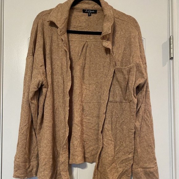 Mixed Threads Brown Knit Button Down Long Sleeve Front Pocket Collar Shirt XL - Picture 1 of 3